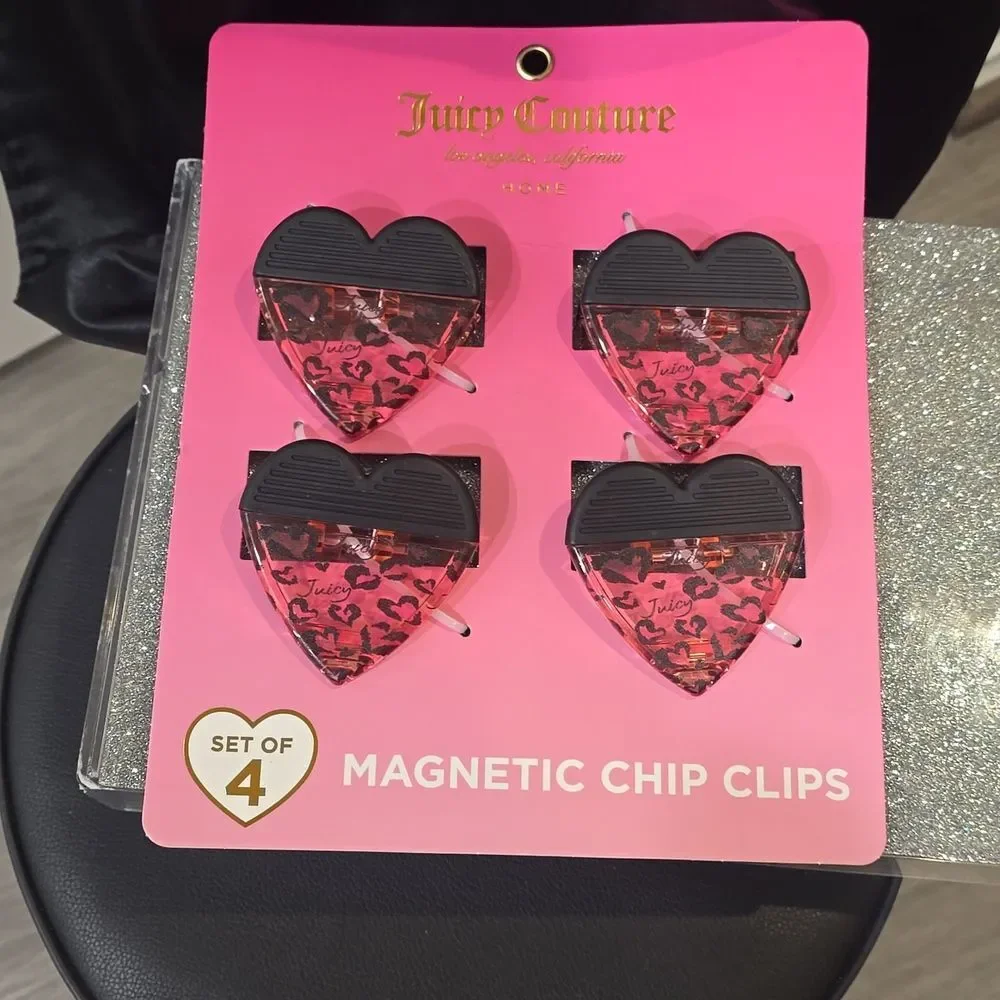 Juicy‎ Couture Home Pink Leopord Heart Logo Magnetic Chip Clips